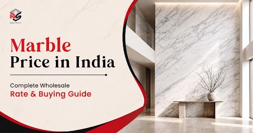 Marble Price in India banner showing wholesale marble rates, buying guide, and premium marble interior by Pahariya Stones.